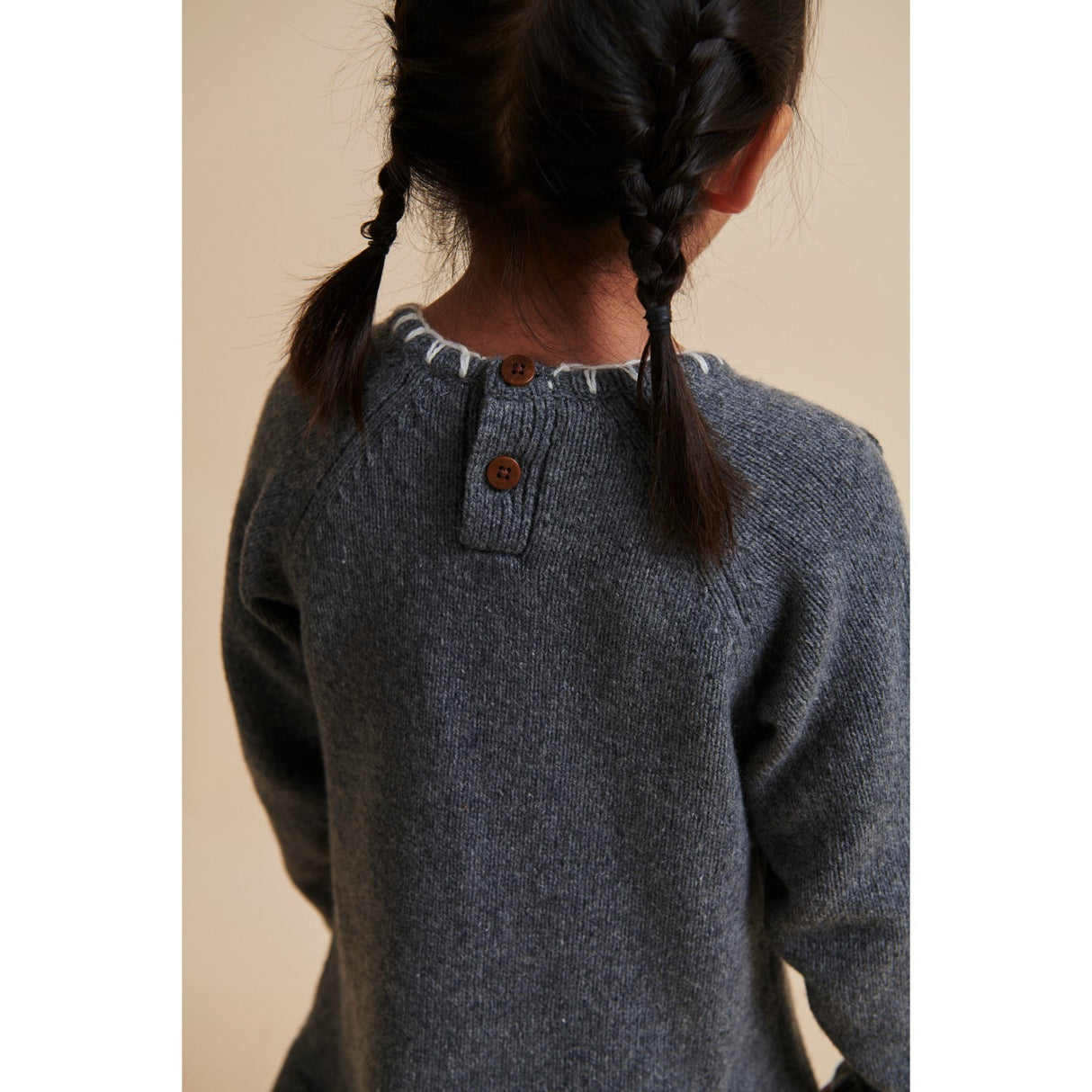 COPENHAGEN COLORS Dk Grey/Cream Comb. Lambswool Klänning W. Rosett