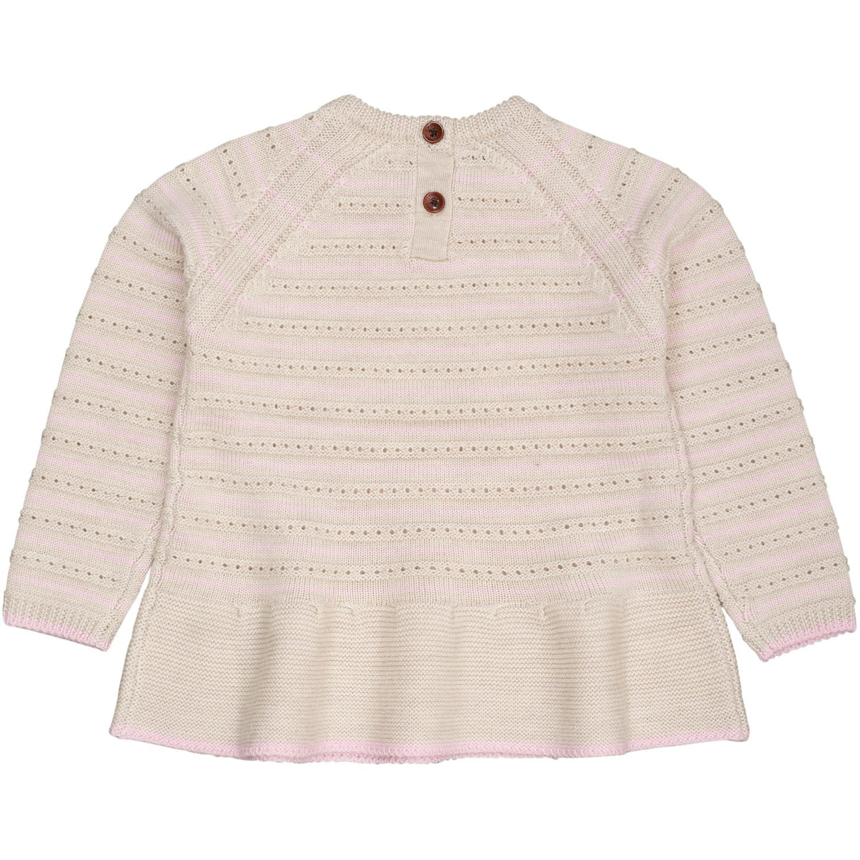 COPENHAGEN COLORS Pale Cream Mel./Bubblegum Comb Merino Hole Pattern Blus W. Frill