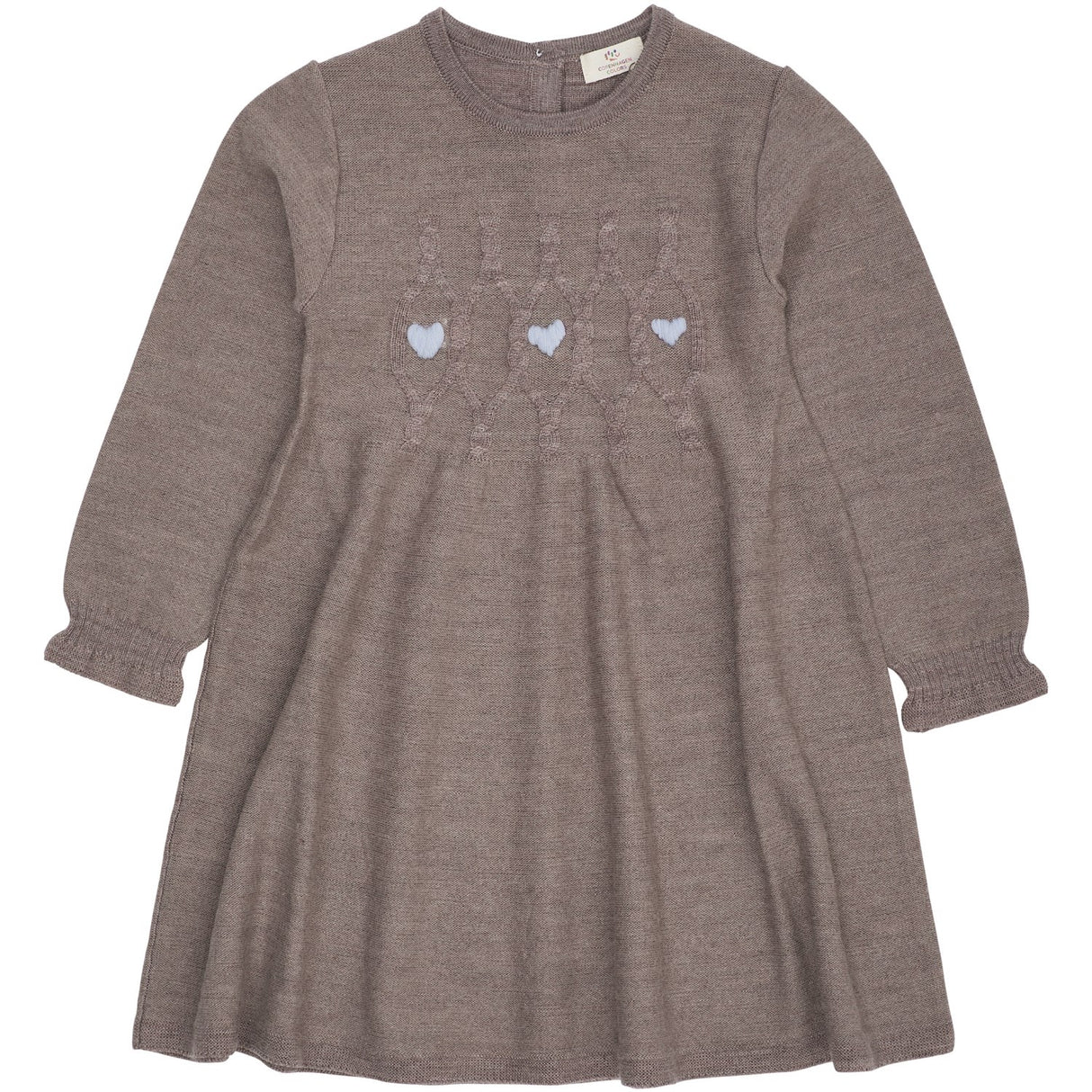 COPENHAGEN COLORS Natural Mel. W. Dusty Blue Heart Merino Ls Cable Klänning W. Hearts