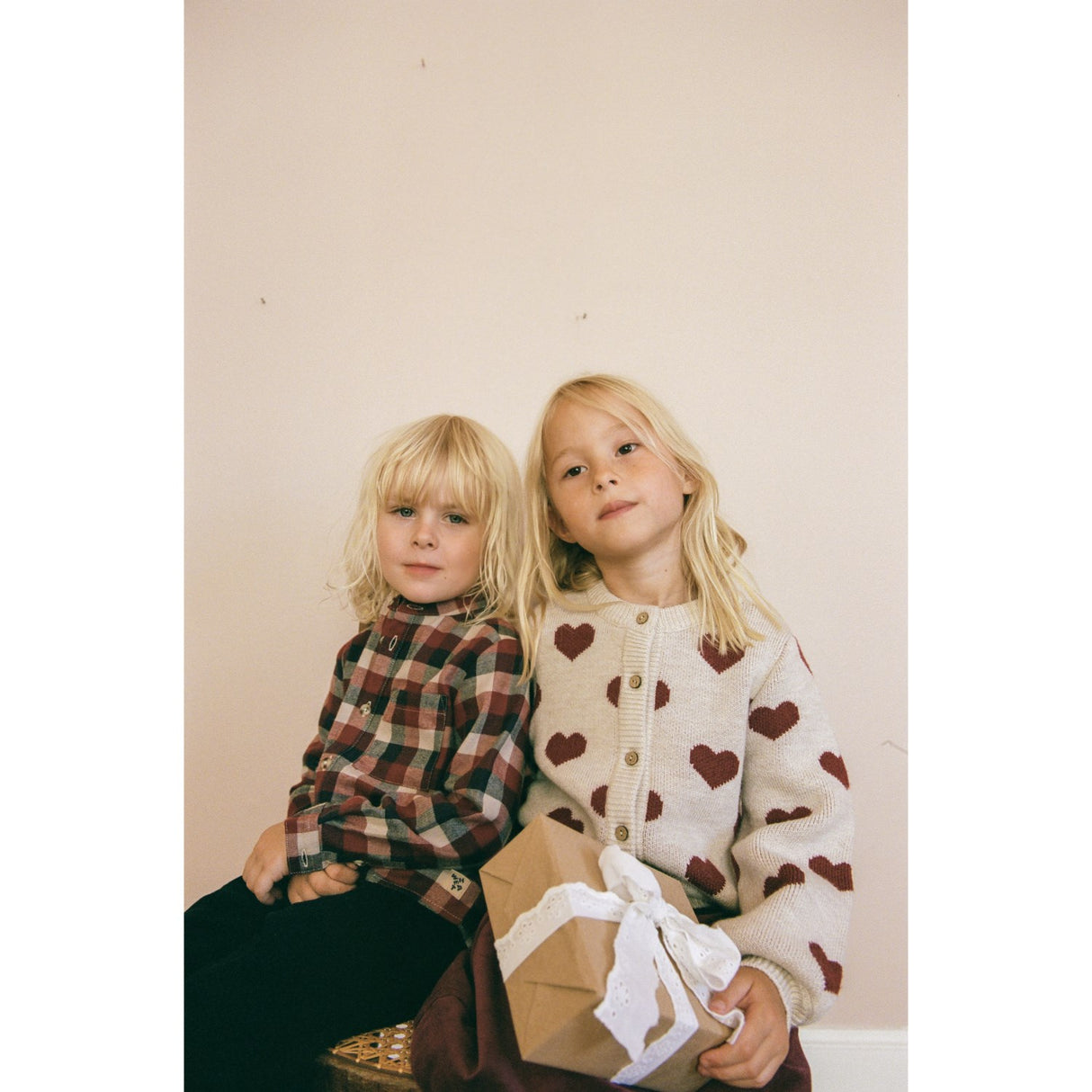 Wheat Offwhite Melange Jacquard Cardigan Hearts