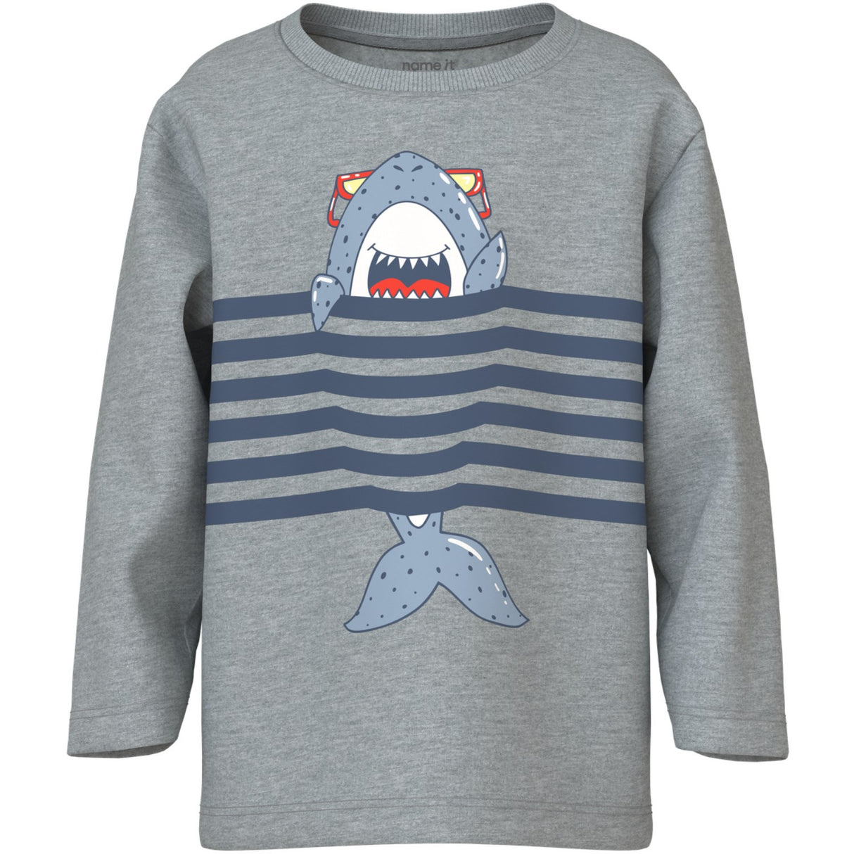 Name It Grey Melange Shark Nmmvilasse Ls Nreg Topp