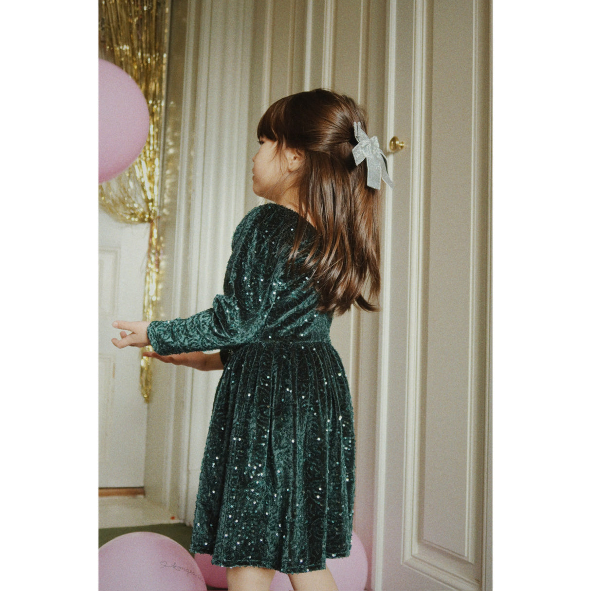 Konges Sløjd Silver Glitter Sammet Dubbel Rosett Hair Barrette