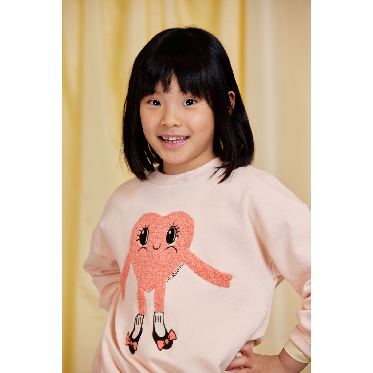 Mini Rodini Pink Heart In Shoes Chenille Sweatshirt