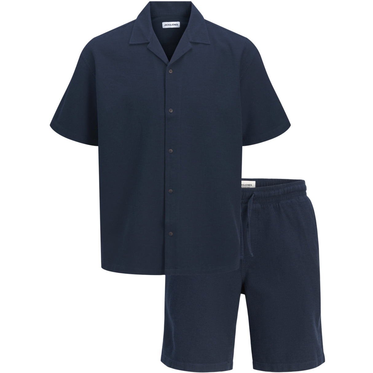 Jack & Jones Junior Navy Blazer Jjglobal Waffle Resort Skjorta Ss Mp Jnr