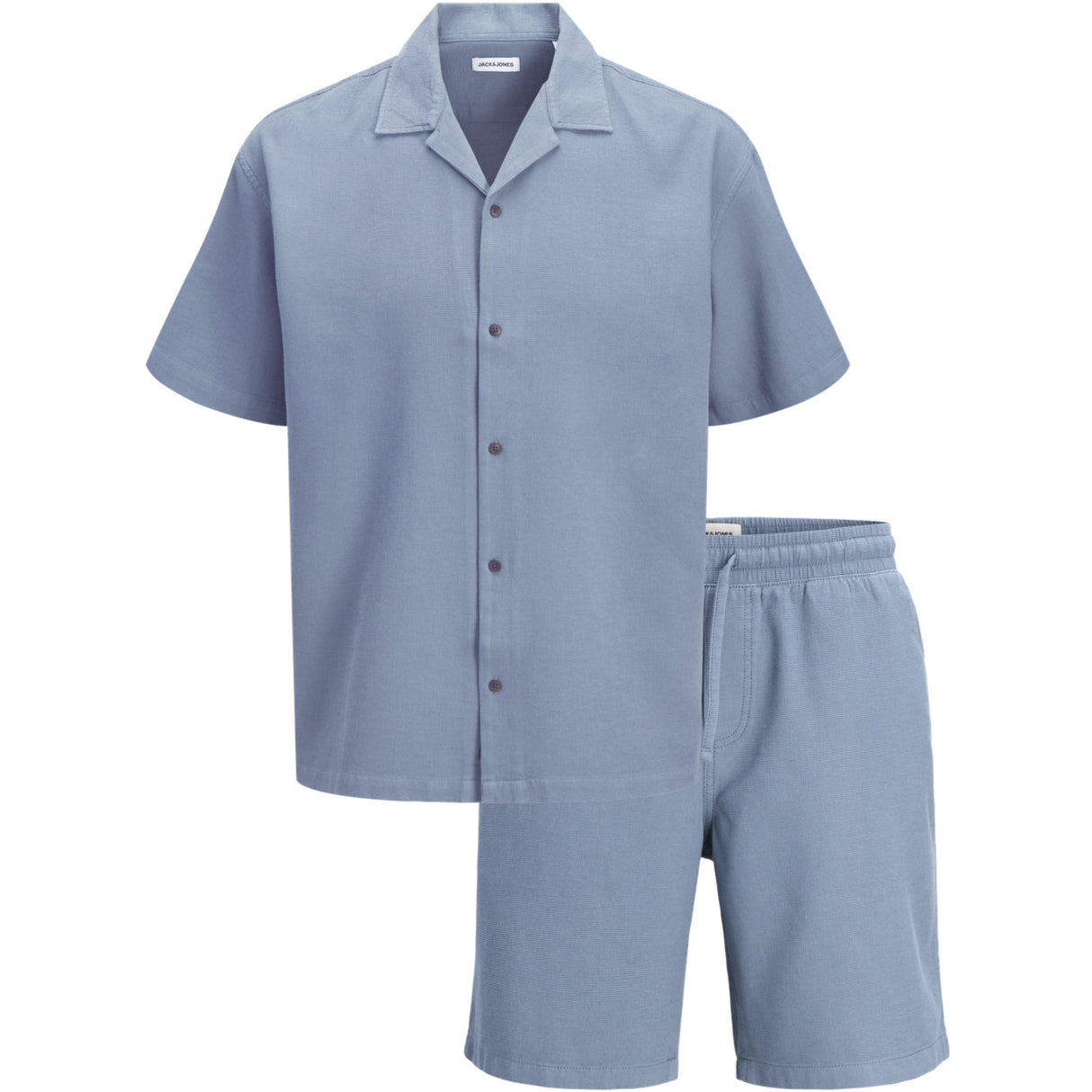 Jack & Jones Junior Blue Mirage Jjglobal Waffle Resort Skjorta Ss Mp Jnr