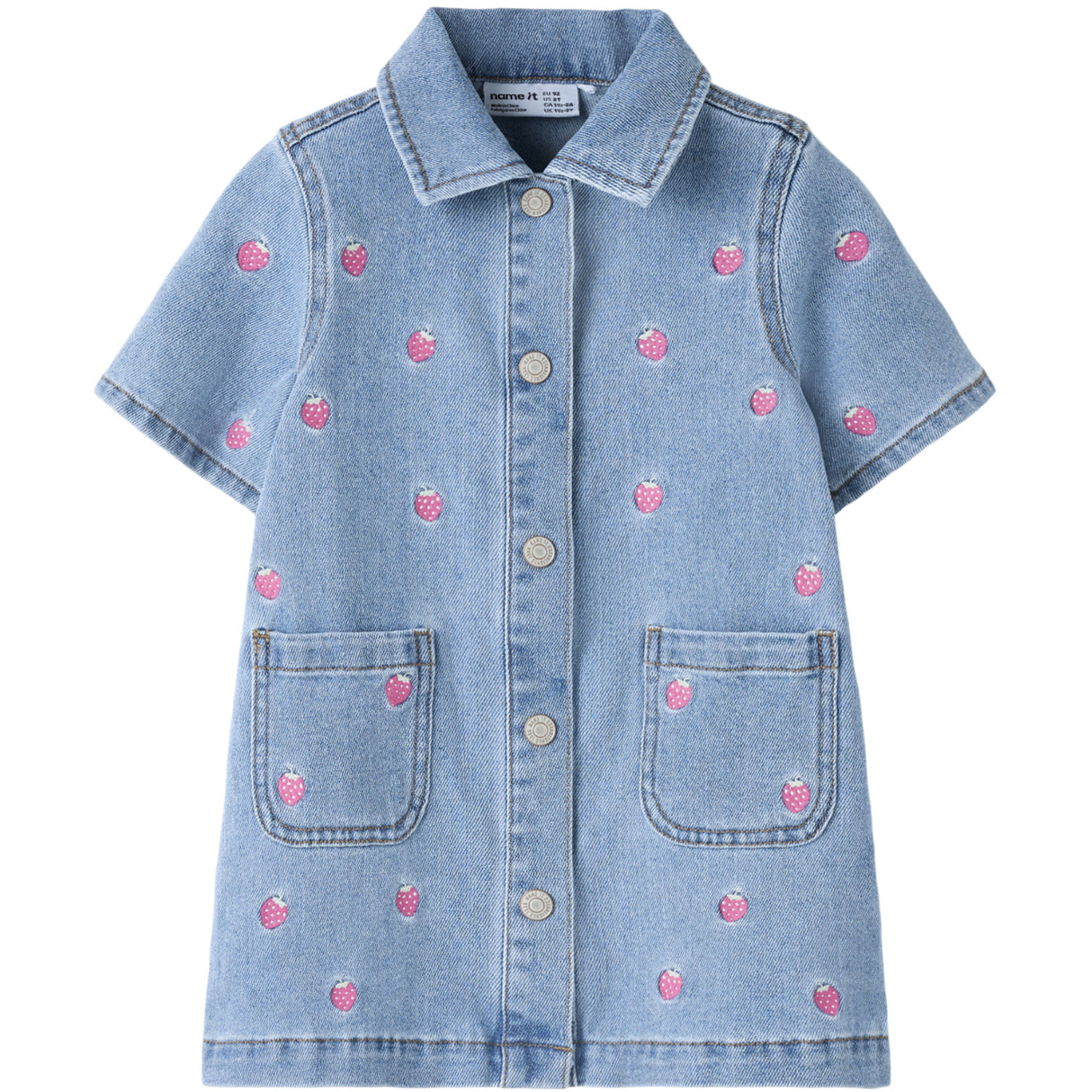 Name It Light Blue Denim Starwberry Nmflaila Ss Emb Klänning 6202-Iz