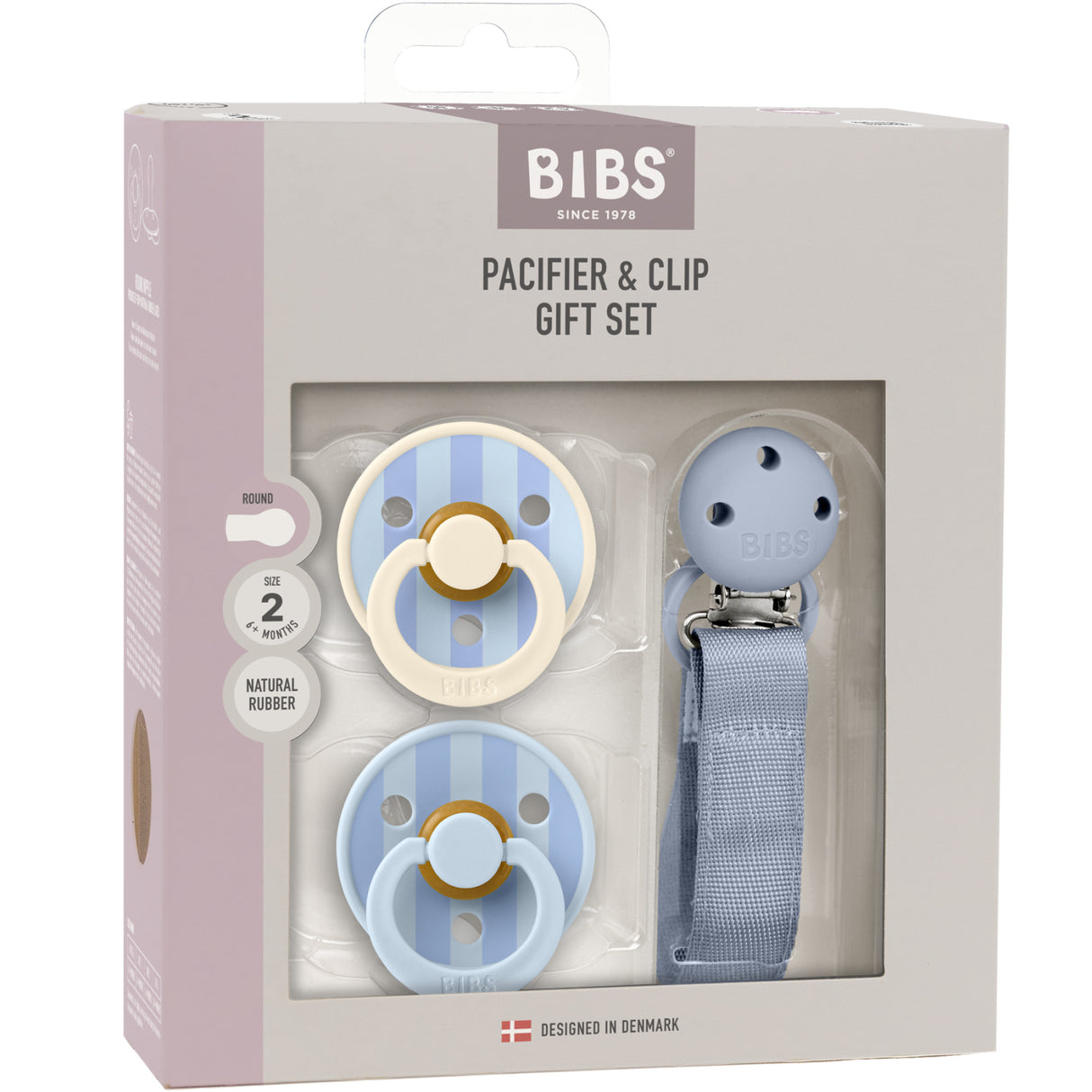 Bibs Dusty Blue Napp & Clip Gift Sett Pin & Block Latex