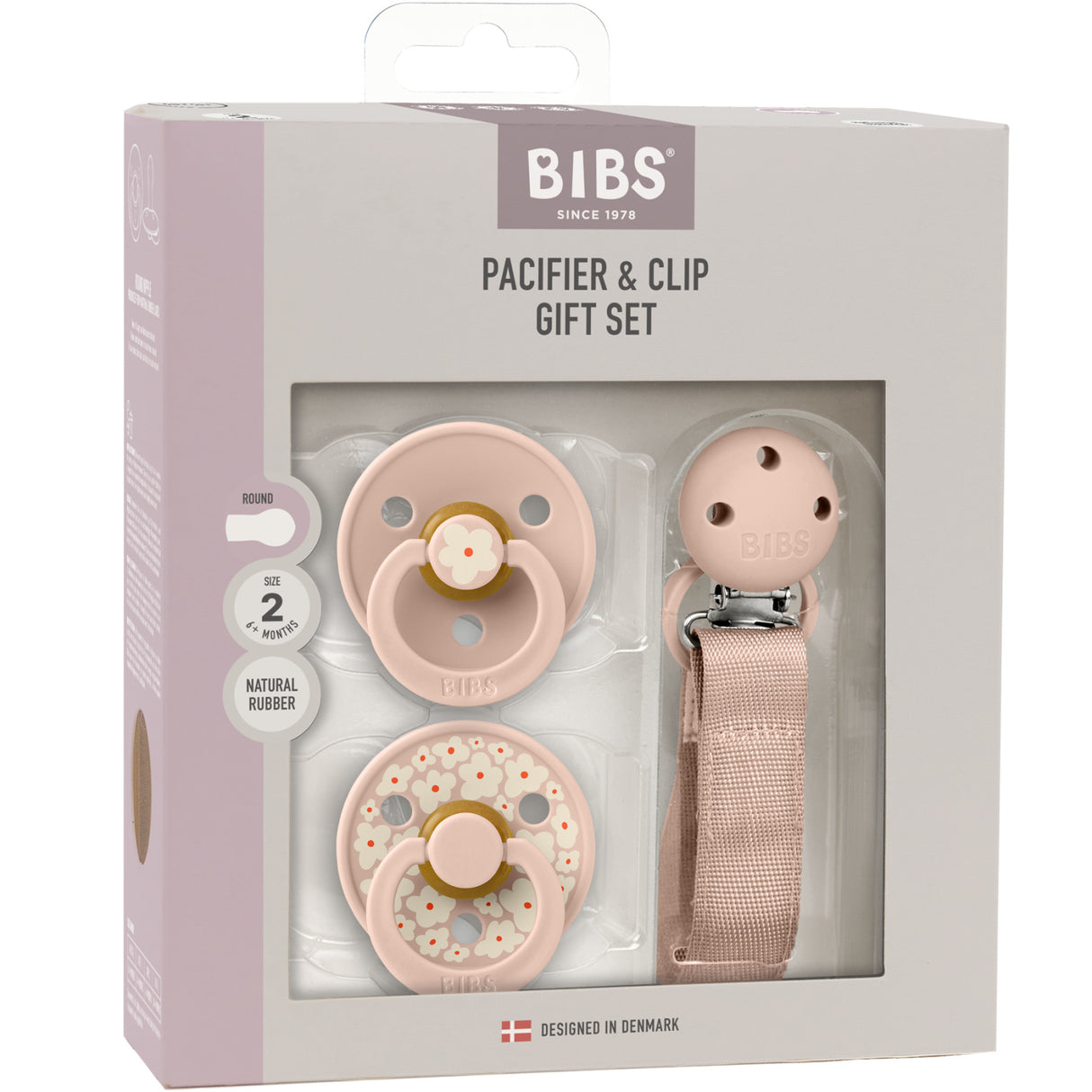 Bibs Blush Napp & Clip Gift Sett Jasmine Field Latex