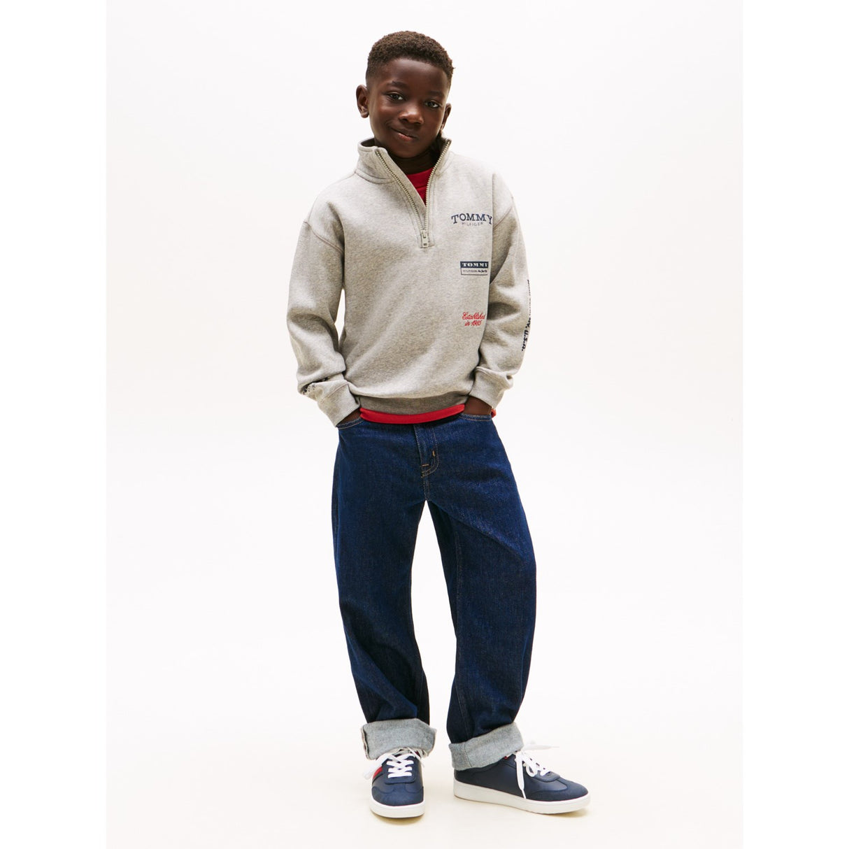 Tommy Hilfiger Mid Grey Heather Multi Print Half Zip Sweatshirt