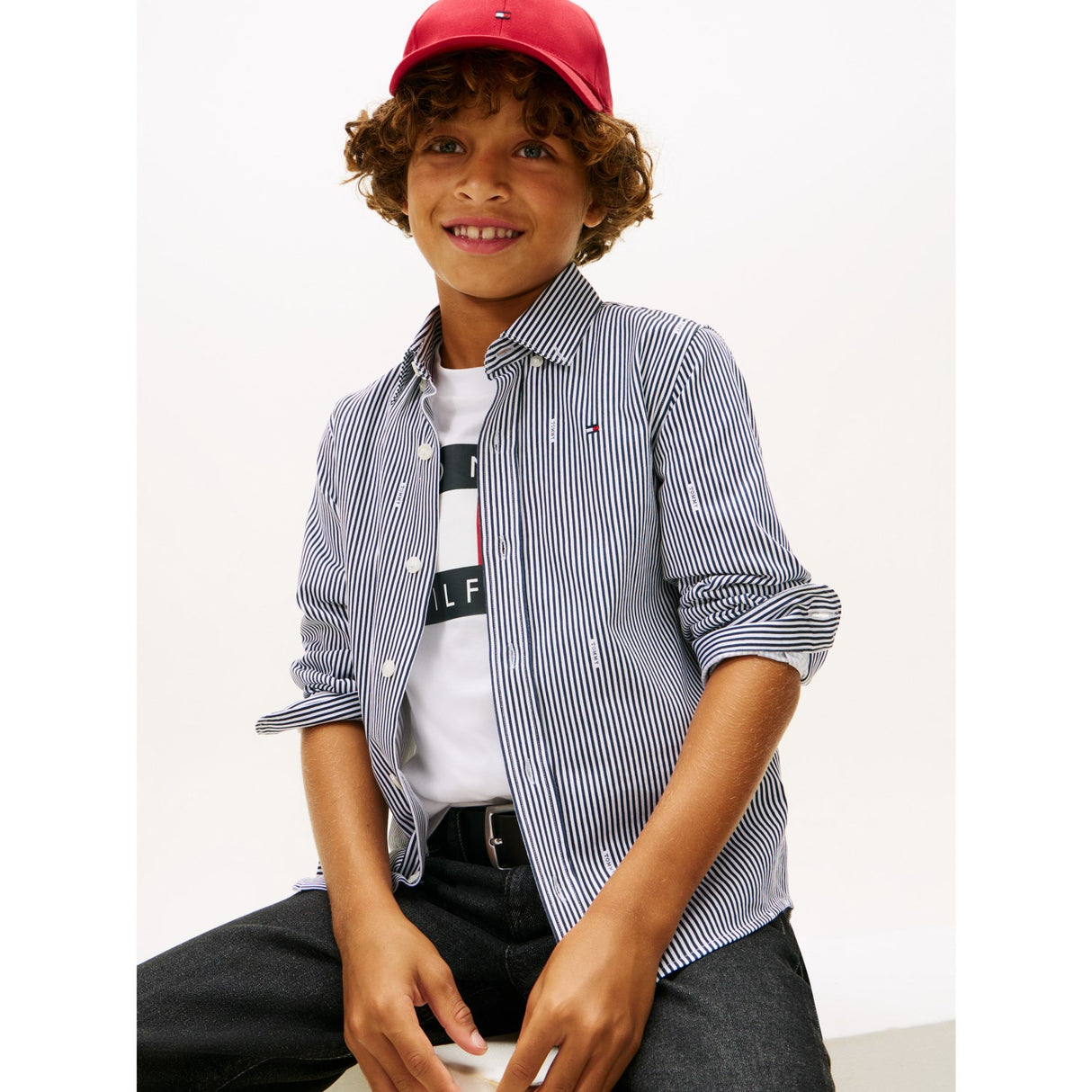 Tommy Hilfiger Dark Night Navy White Stripe Aop Jersey Skjorta