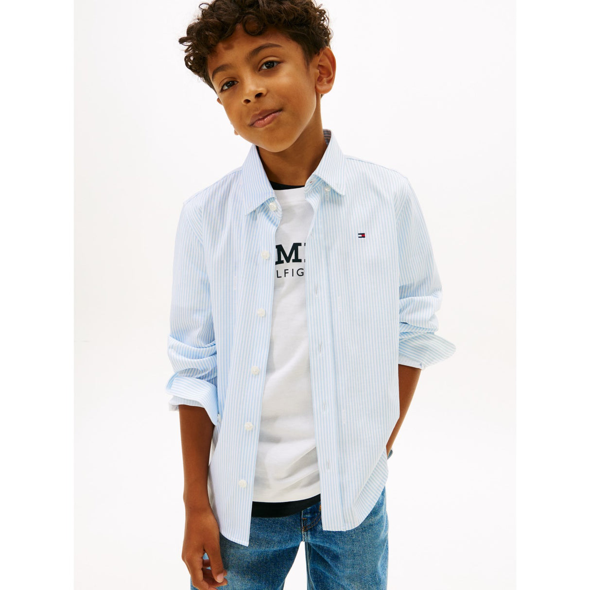 Tommy Hilfiger White Breezy Blue Stripe Aop Jersey Skjorta