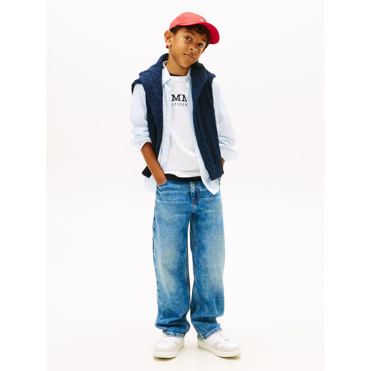 Tommy Hilfiger White Breezy Blue Stripe Aop Jersey Skjorta