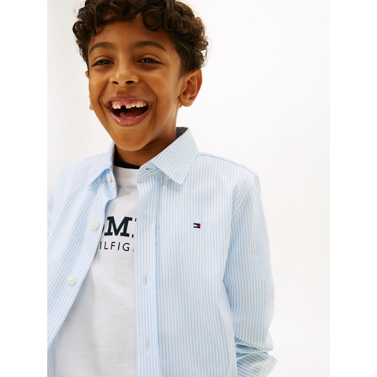 Tommy Hilfiger White Breezy Blue Stripe Aop Jersey Skjorta