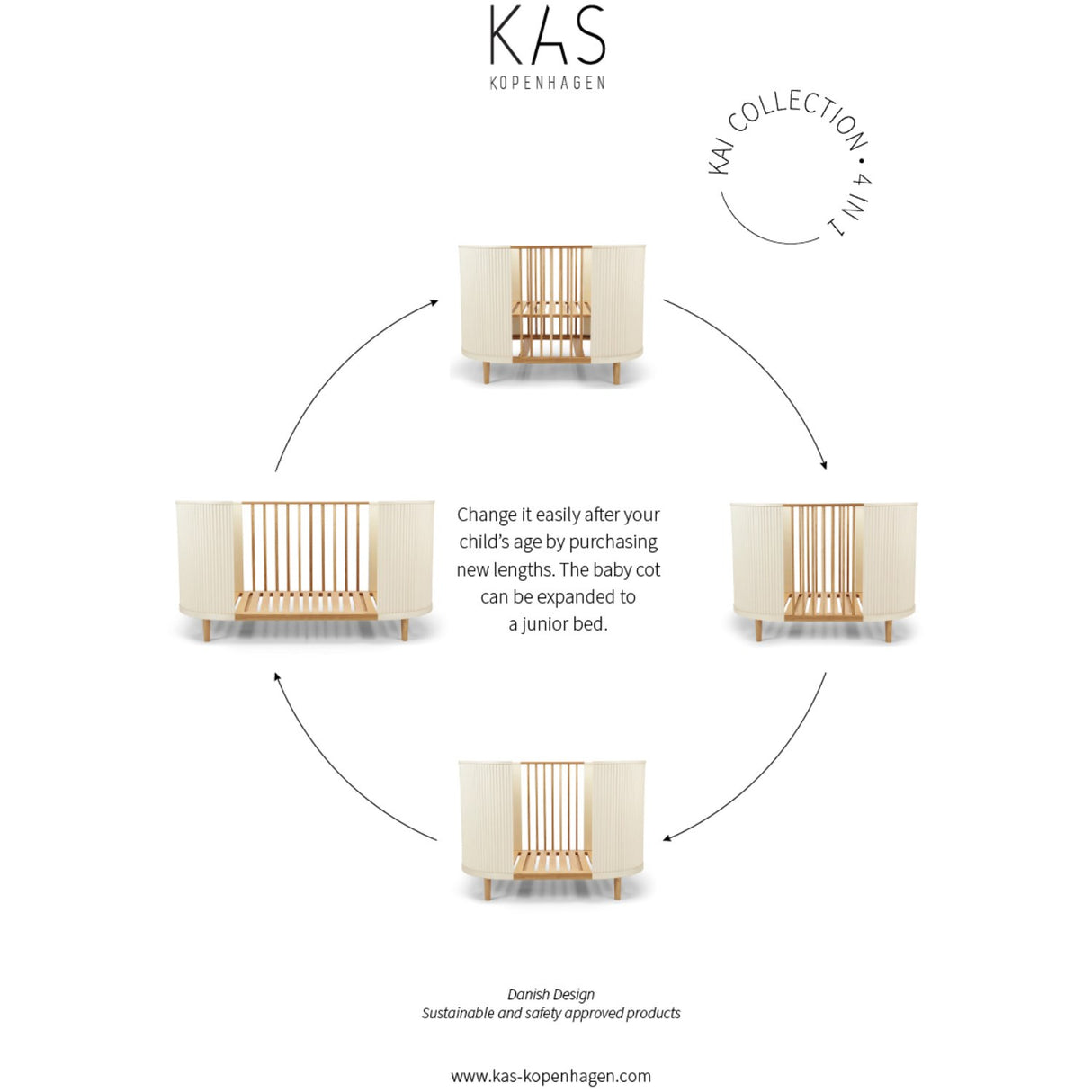 KAS Kopenhagen Cream Oak Kai Baby Cot
