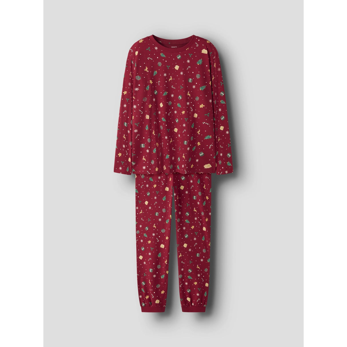 Name It Jester Red Xmas AOP Red Nanvismas Ls Nightset Voksen