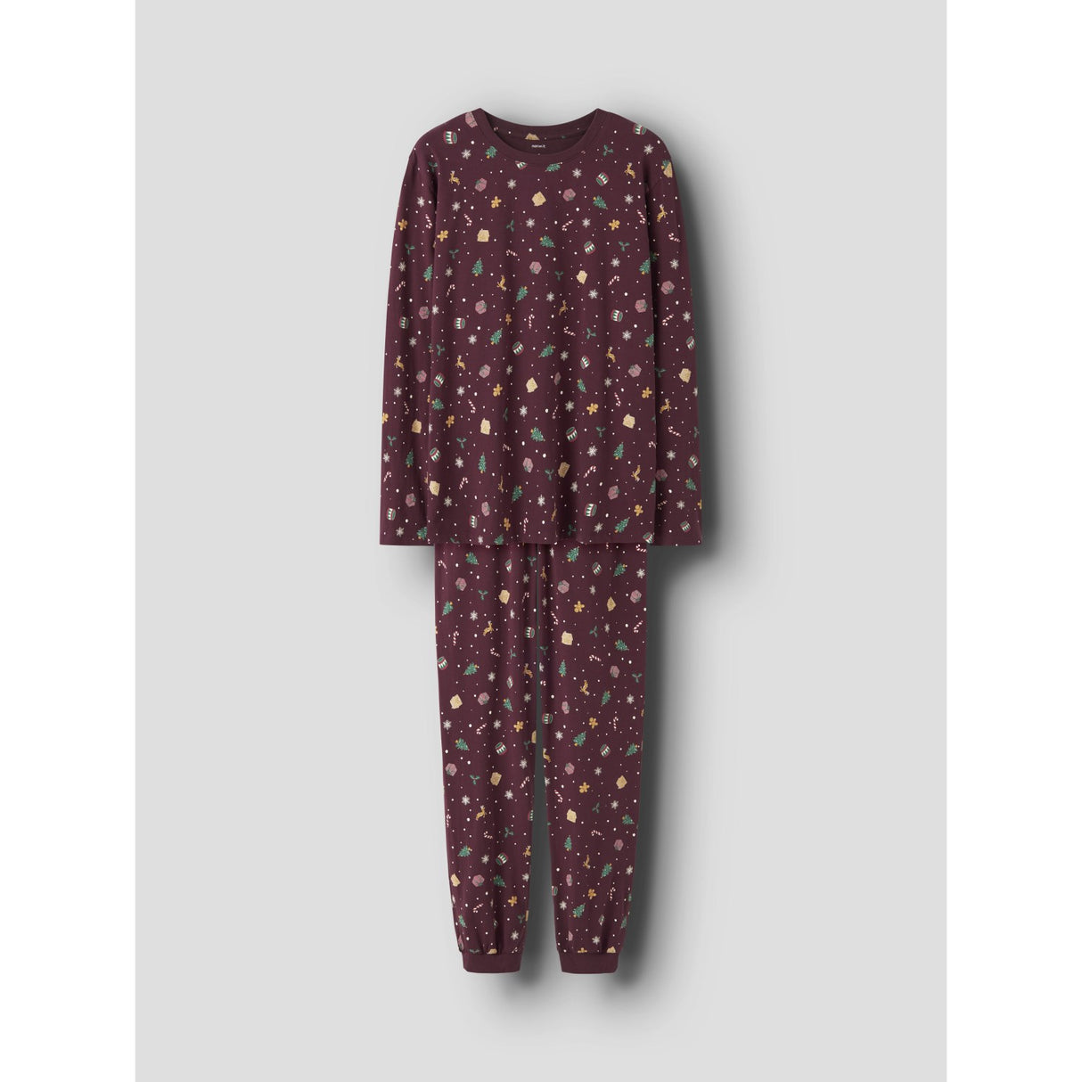 Name It Burgundy Xmas AOP Nanvismas Ls Nightset Voksen