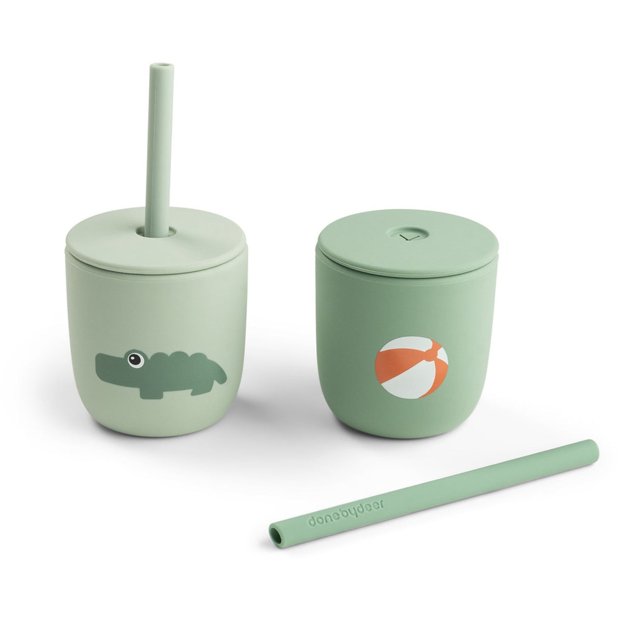 DonebyDeer Playground Green Silikon Sugerørskop 2-Pack