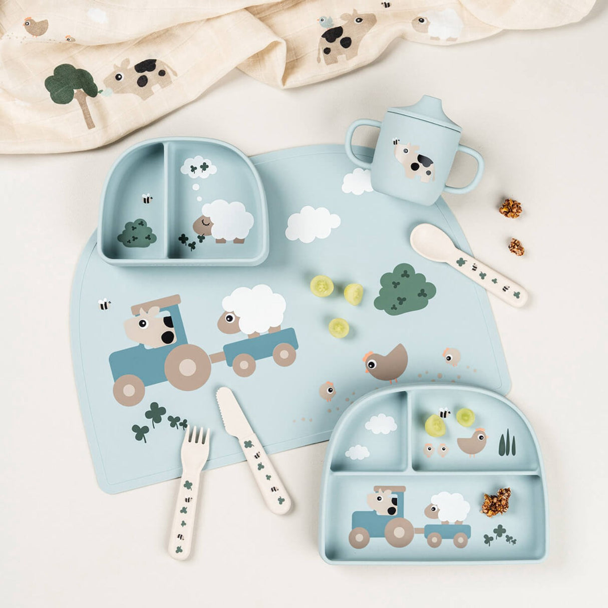 DonebyDeer Tiny Farm Blue Stick&Stay Inddelt Tallrik