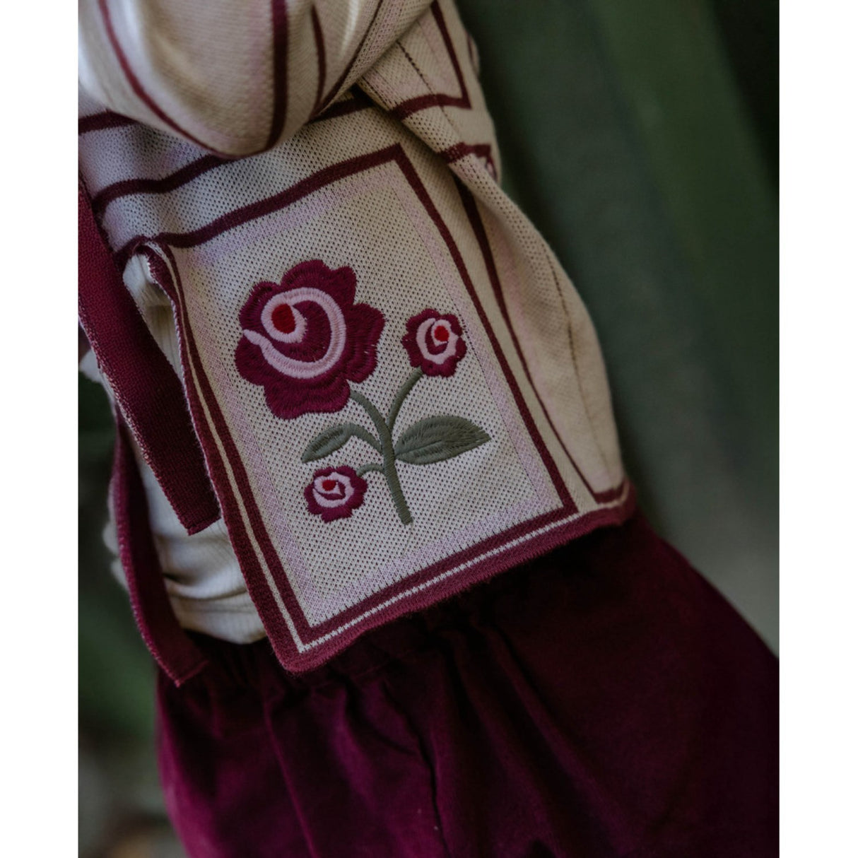 Fliink Sandshell/Burgendy Charlotte Embroidered Cardigan