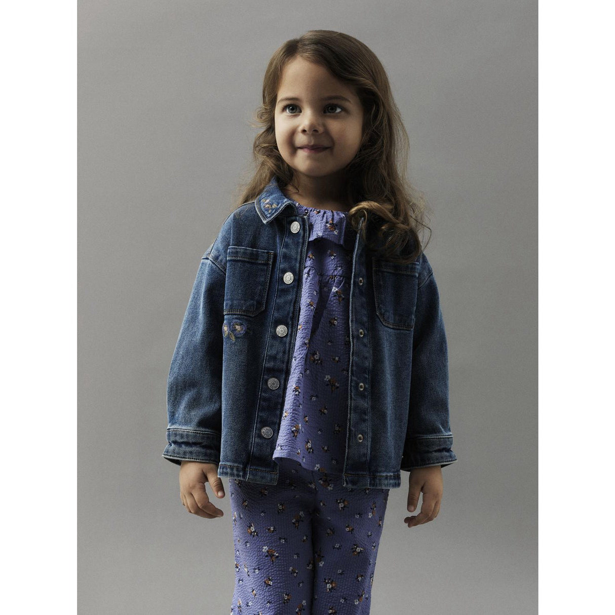 Name It Dark Blue Denim Flower Emb Nmfkara Emb Dnm Jacka 1224-Fr