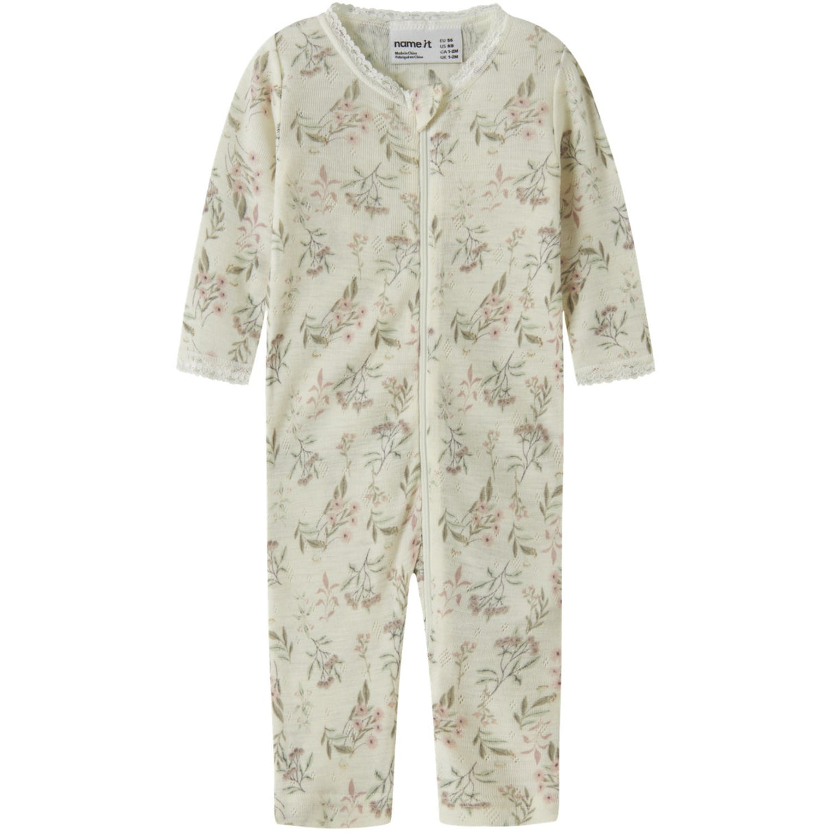 Name It Snow White Flowers + Leafs Nbfwang Ull Needle Nattdräkt Noos