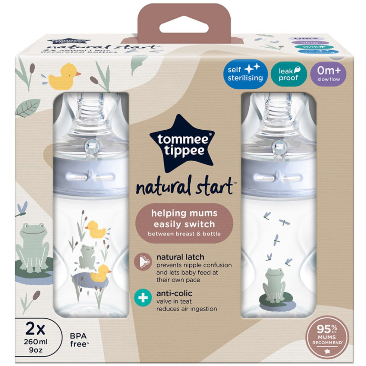 Tommee Tippee Natural Start Baby Flaska 2 X 260 Ml - Deco Blue