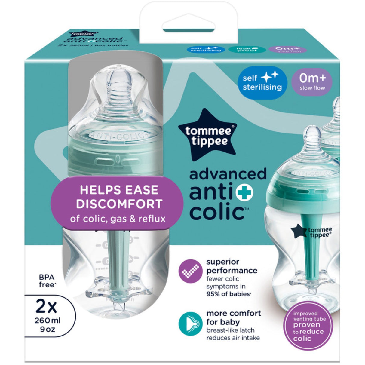 Tommee Tippee Anti-Kolik Baby Flaska M/ Varmeindikator 2X 260ml