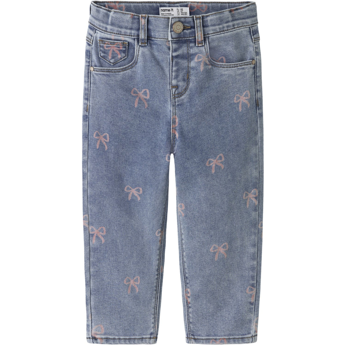 Name It Medium Blue Denim Bow Nmfbella Mom Shaped Jeans 3555-On Noos