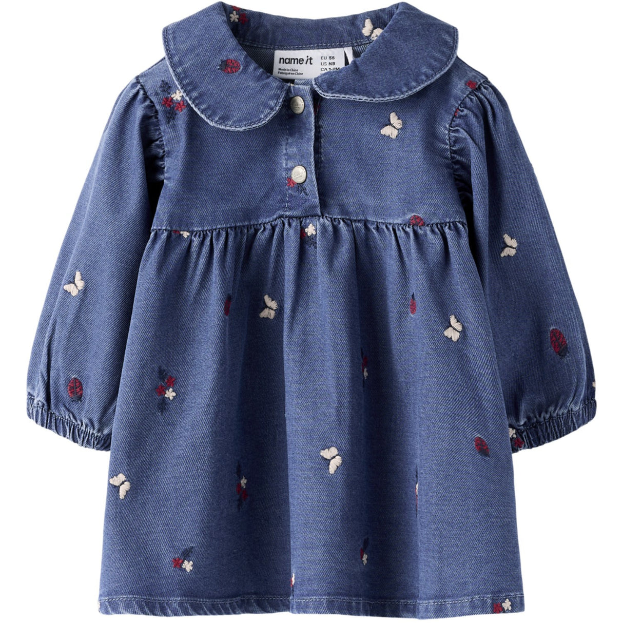 Name It Medium Blue Denim Nature Nbfalva Ls Dnm Emb Klänning 5321-Yb