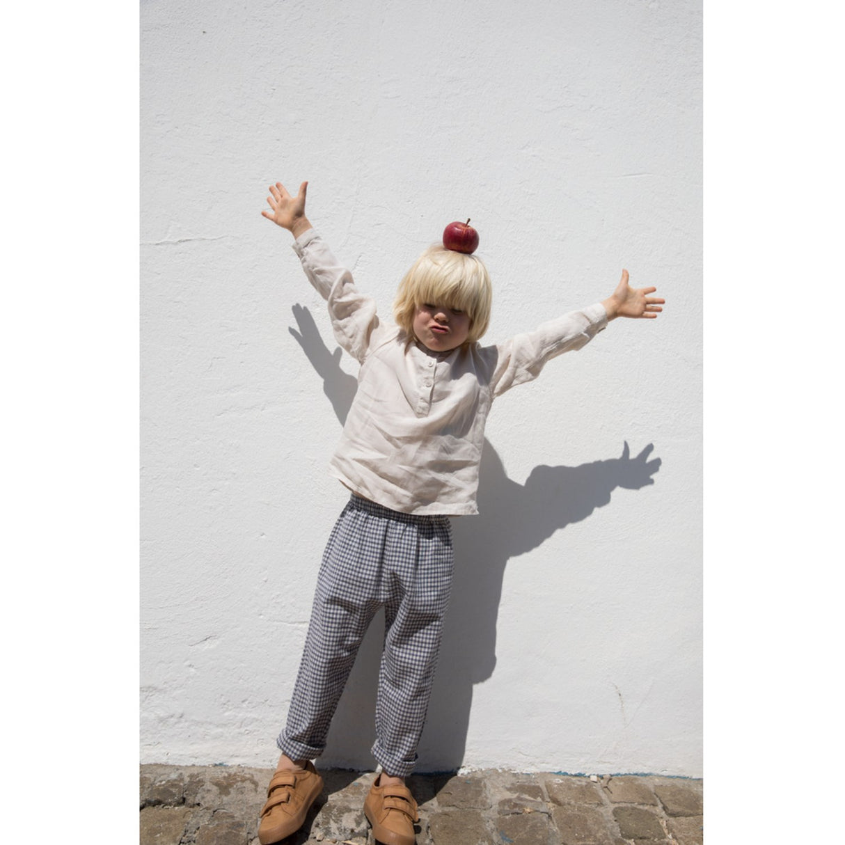 MarMar Cotton Linen Marine Check Panto Byxor