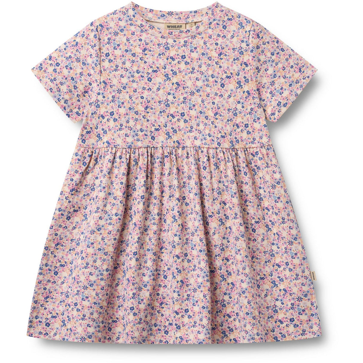 Wheat Pink Blue Flowers Jersey Klänning Anna