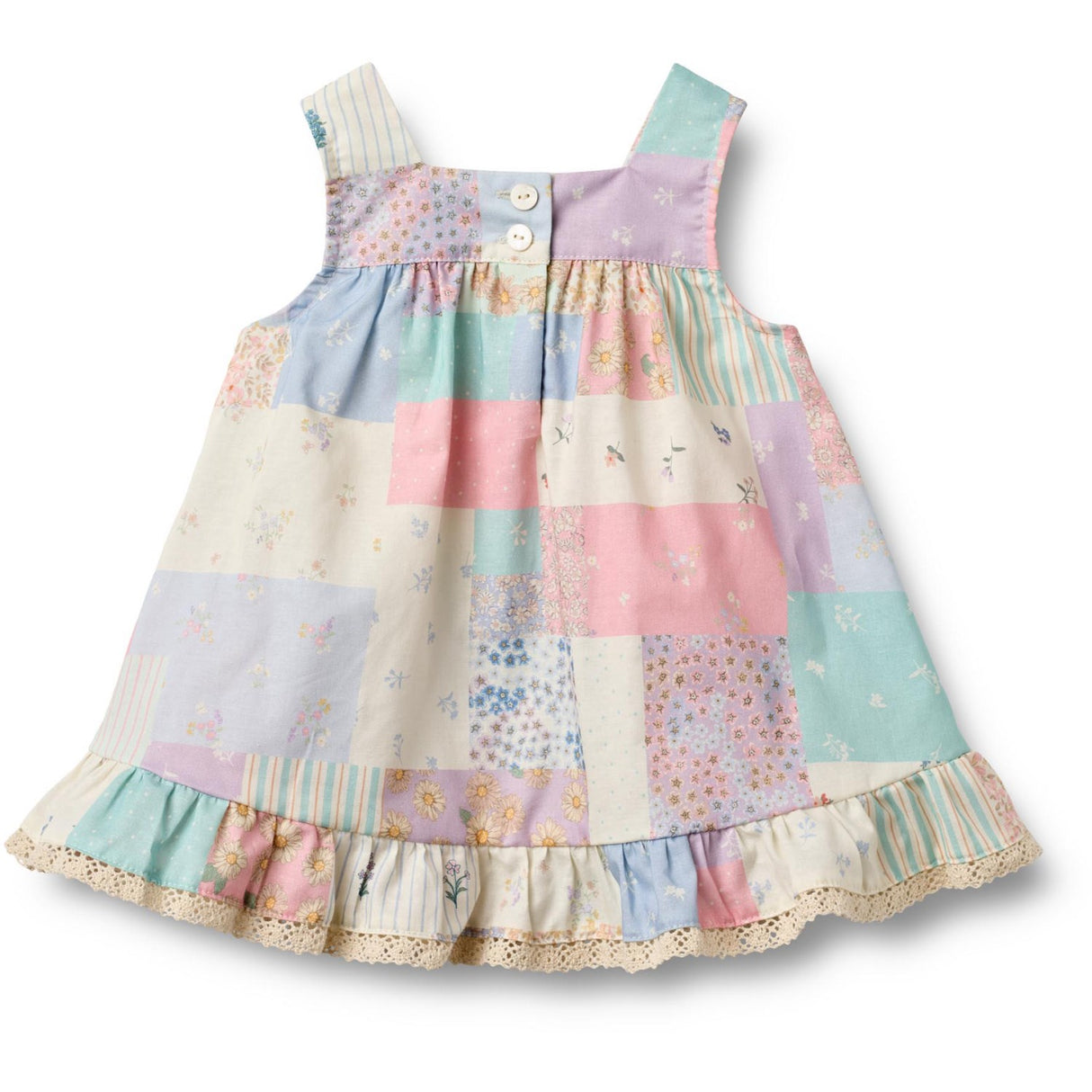 Wheat Patchwork Flowers Klänning Ruffle Ayla