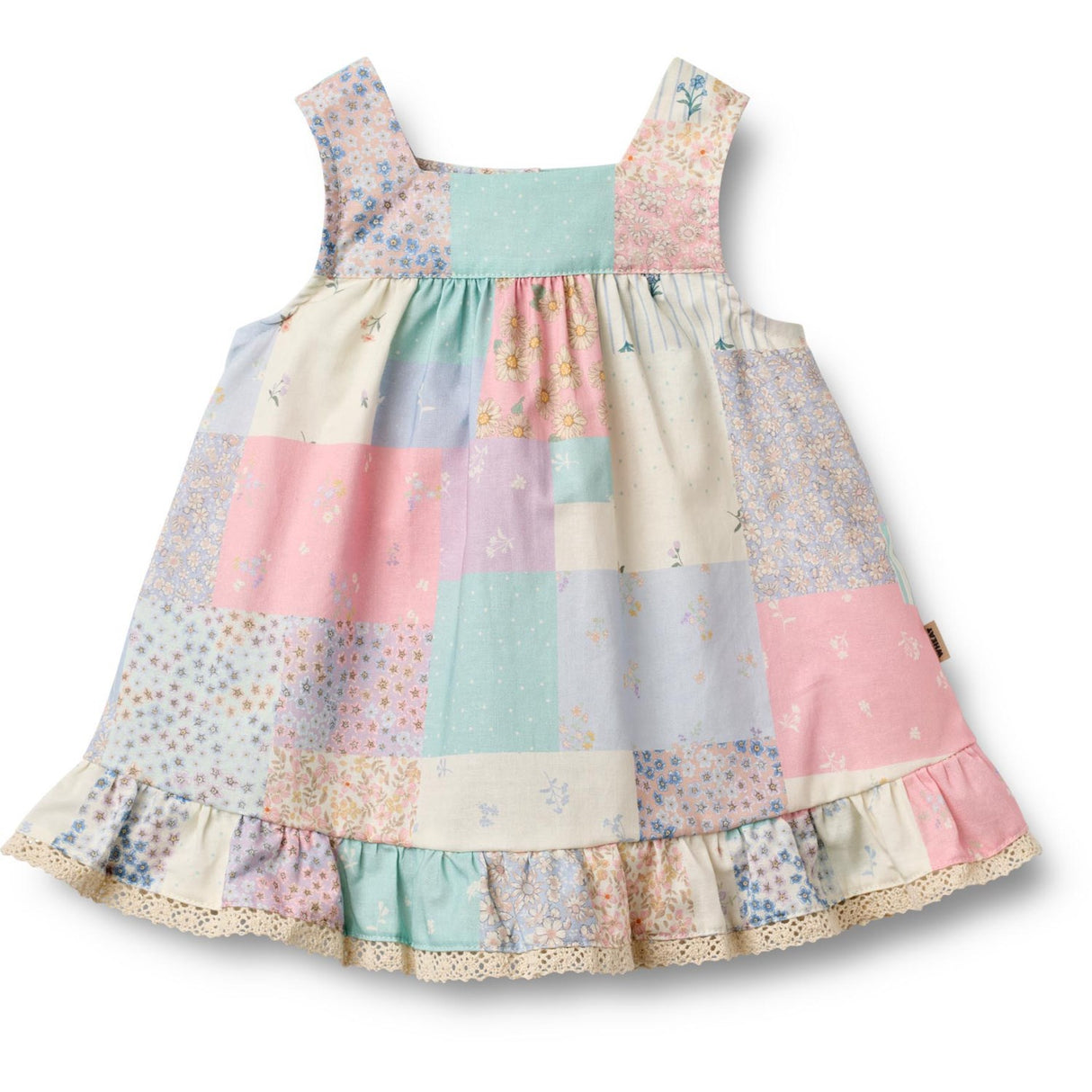 Wheat Patchwork Flowers Klänning Ruffle Ayla
