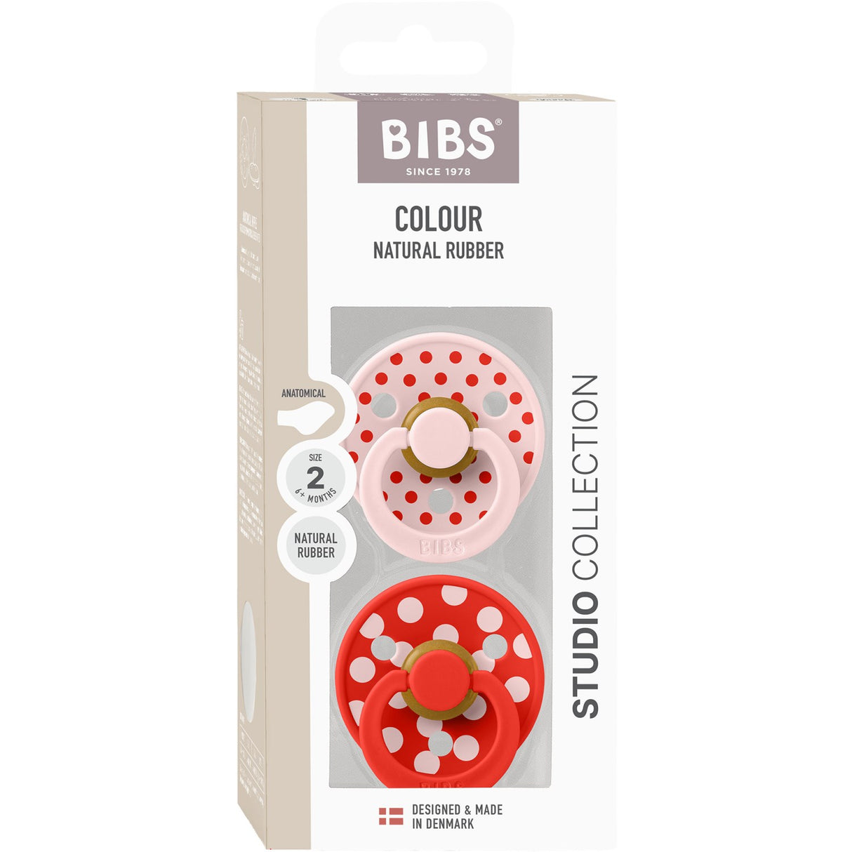 Bibs Blossom/Candy Apple Napp Studio Colour 2-Pack Polka Anatomical Latex
