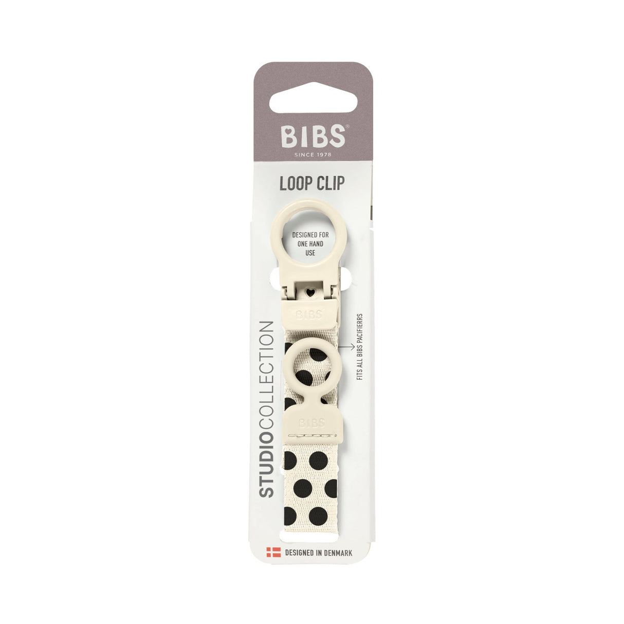 Bibs Ivory Black Studio Napp Clip Loop Polka Ivory Black