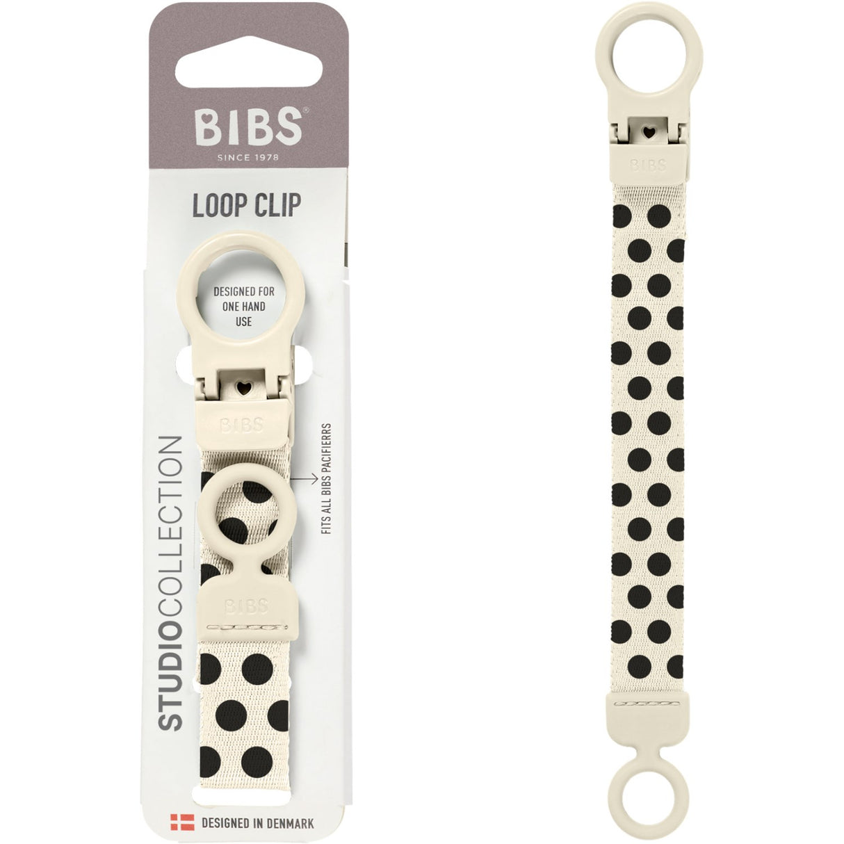 Bibs Ivory Black Studio Napp Clip Loop Polka Ivory Black