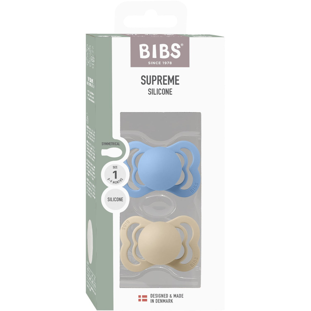 Bibs Vanilla/Sky Blue Napp Supreme 2-Pack Silikon