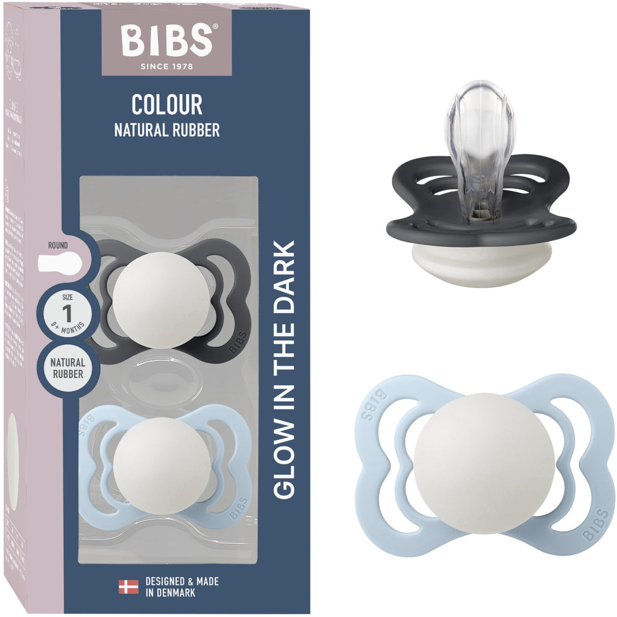 Bibs Iron Glow/Baby Blue Glow Napp Supreme 2-Pack Silikon