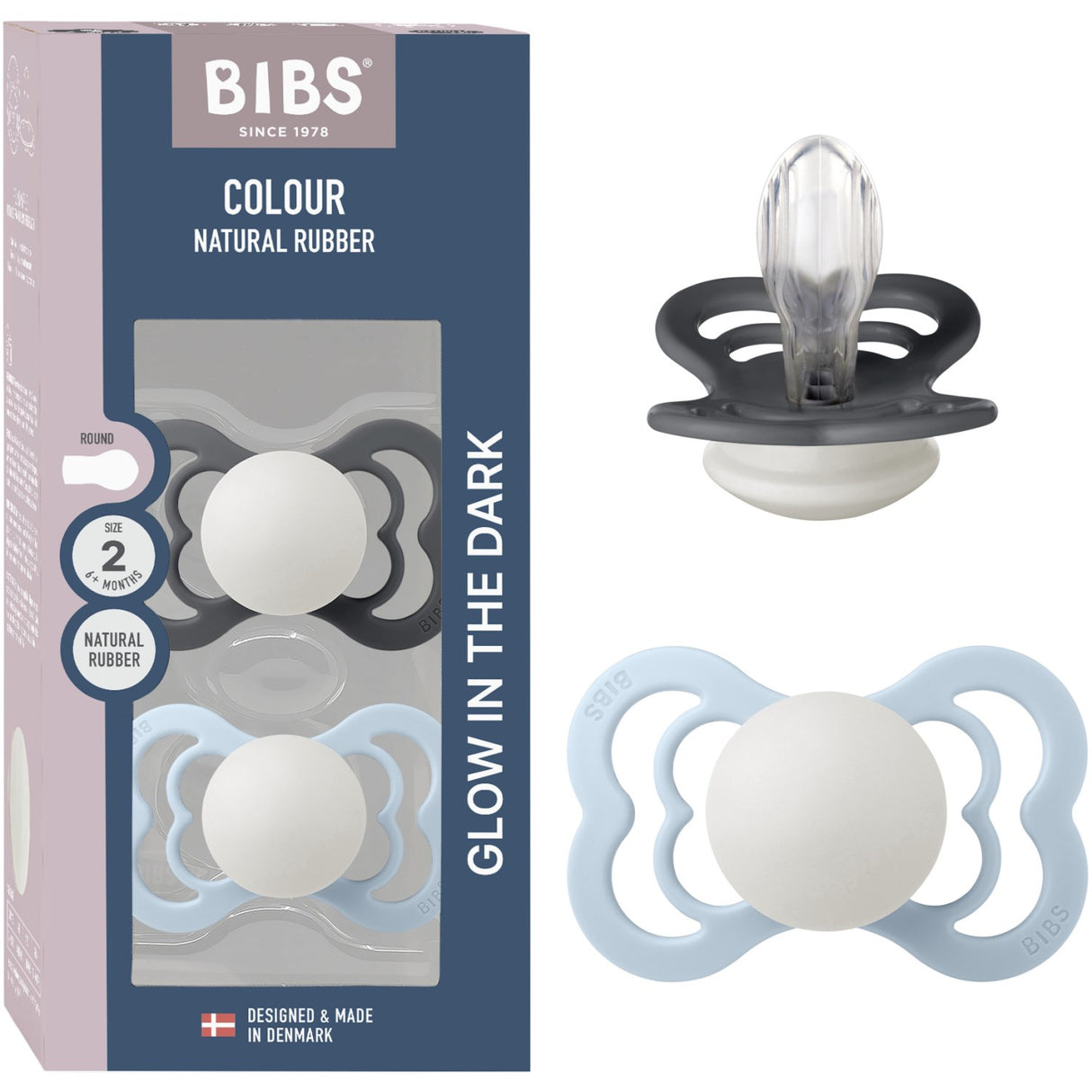 Bibs Iron Glow/Baby Blue Glow Napp Supreme 2-Pack Silikon