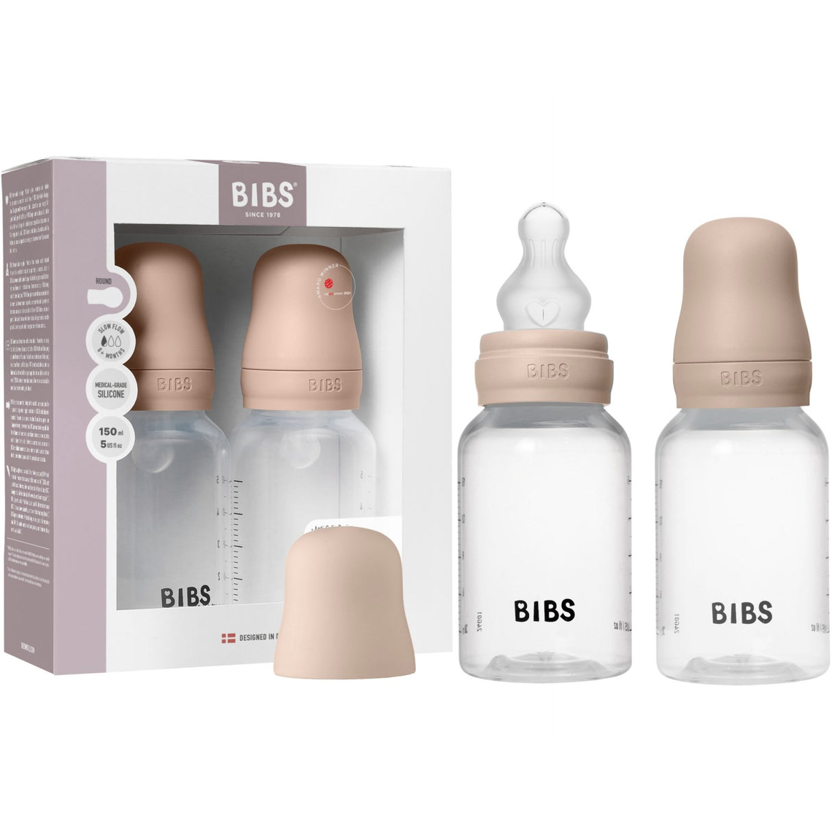 Bibs Blush Baby Flaska Round Silikon 2-Pack 150 Ml Slow Flow