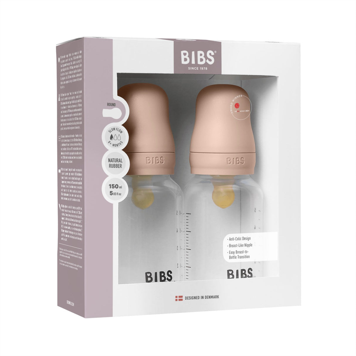 Bibs Blush Baby Flaska Round Latex 2-Pack 150 Ml Slow Flow