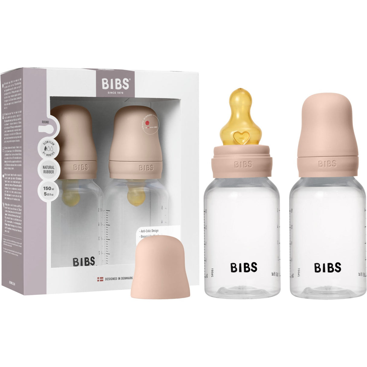 Bibs Blush Baby Flaska Round Latex 2-Pack 150 Ml Slow Flow