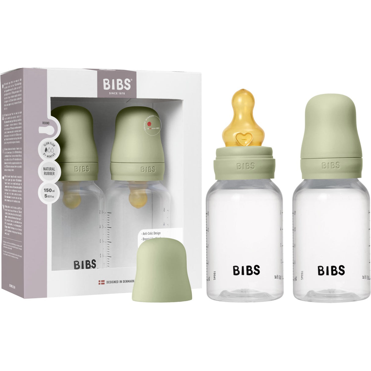 Bibs Sage Baby Flaska Round Latex 2-Pack 150 Ml Slow Flow