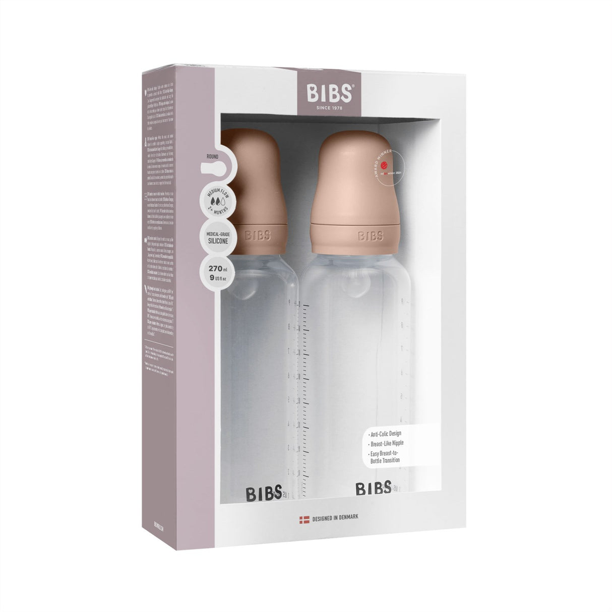 Bibs Blush Baby Flaska Round Silikon 2-Pack 270 Ml Medium Flow