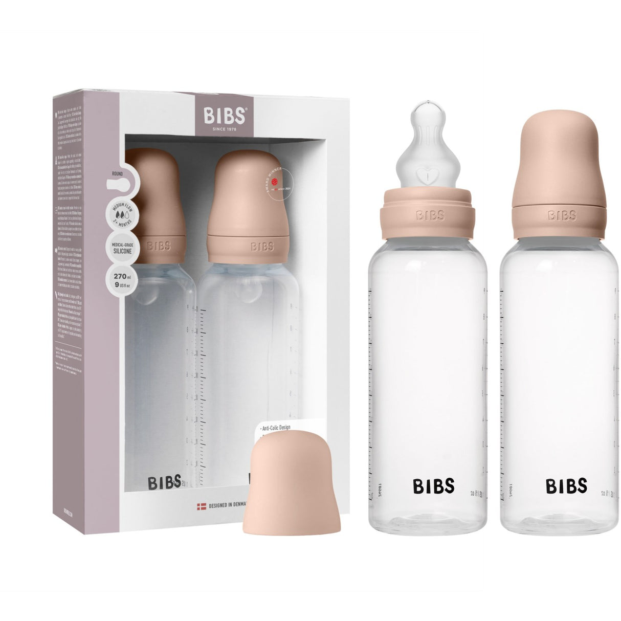 Bibs Blush Baby Flaska Round Silikon 2-Pack 270 Ml Medium Flow
