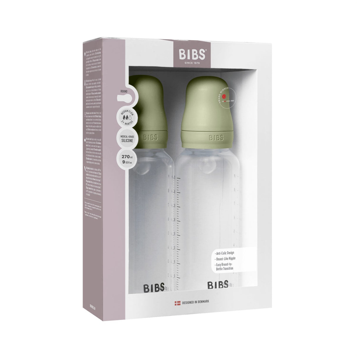 Bibs Sage Baby Flaska Round Silikon 2-Pack 270 Ml Medium Flow