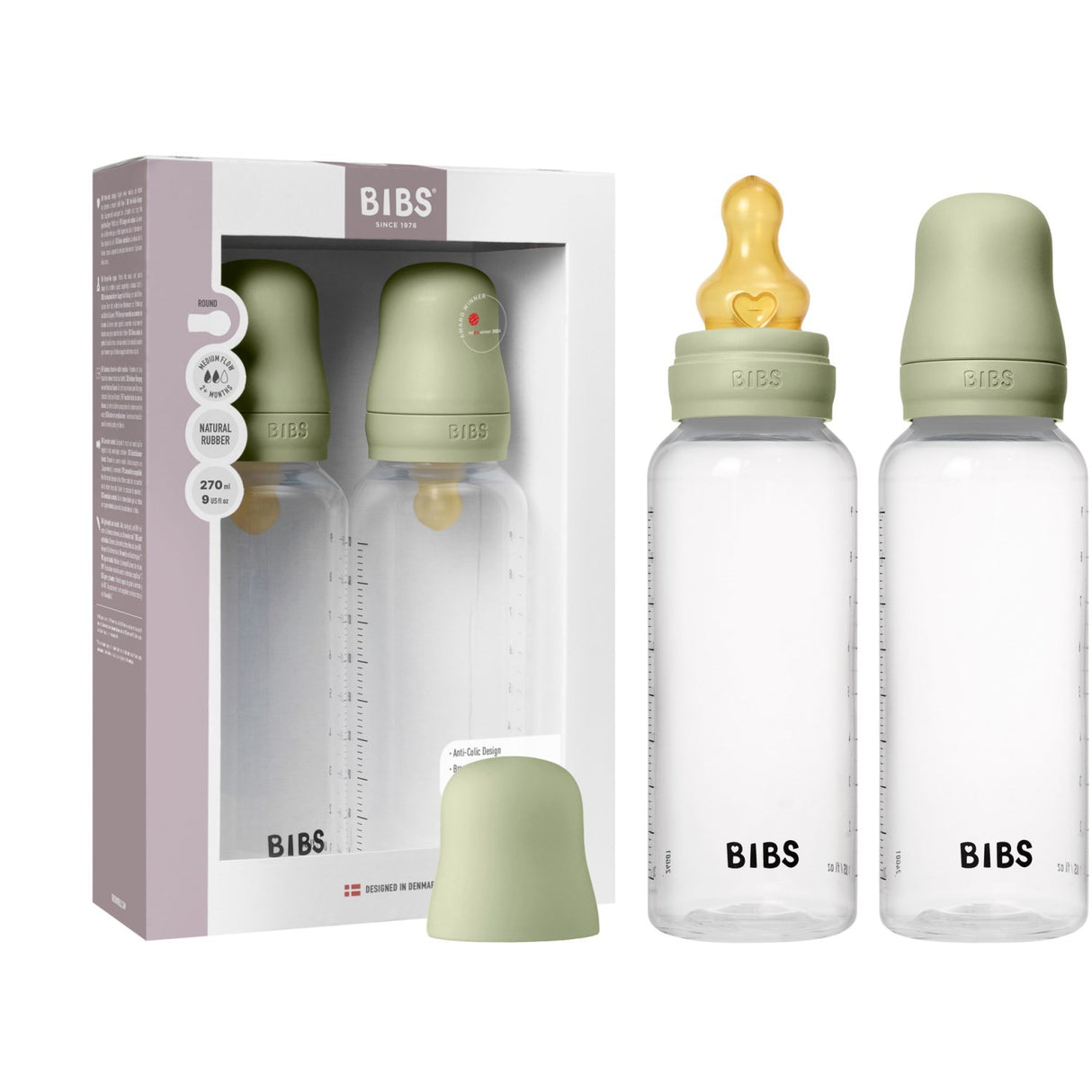 Bibs Sage Baby Flaska Round Latex 2-Pack 270 Ml Medium Flow