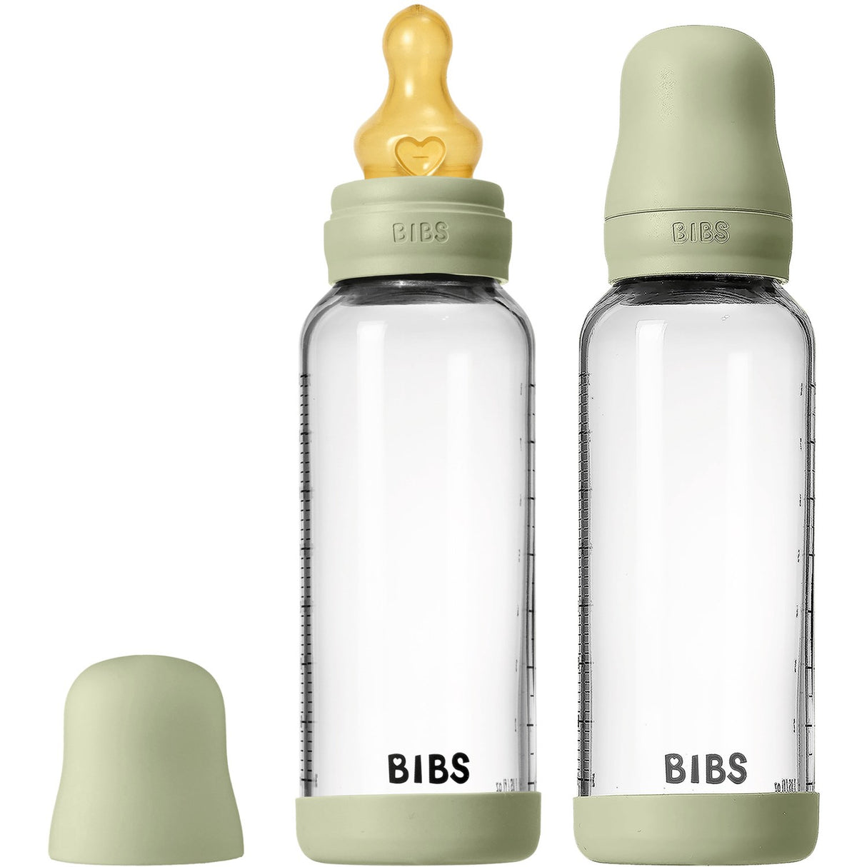 Bibs Sage Glass Baby Flaska Round Latex 2-Pack 240 Ml Medium Flow