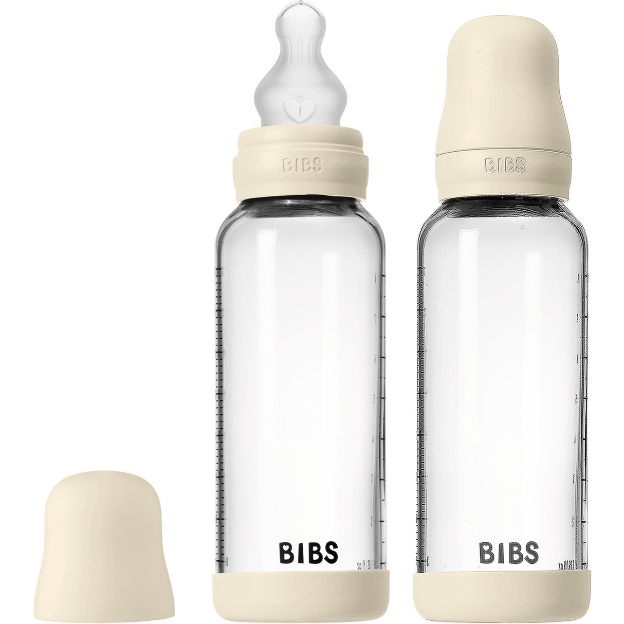 Bibs Ivory Glass Baby Flaska Round Silikon 2-Pack 240 Ml Medium Flow