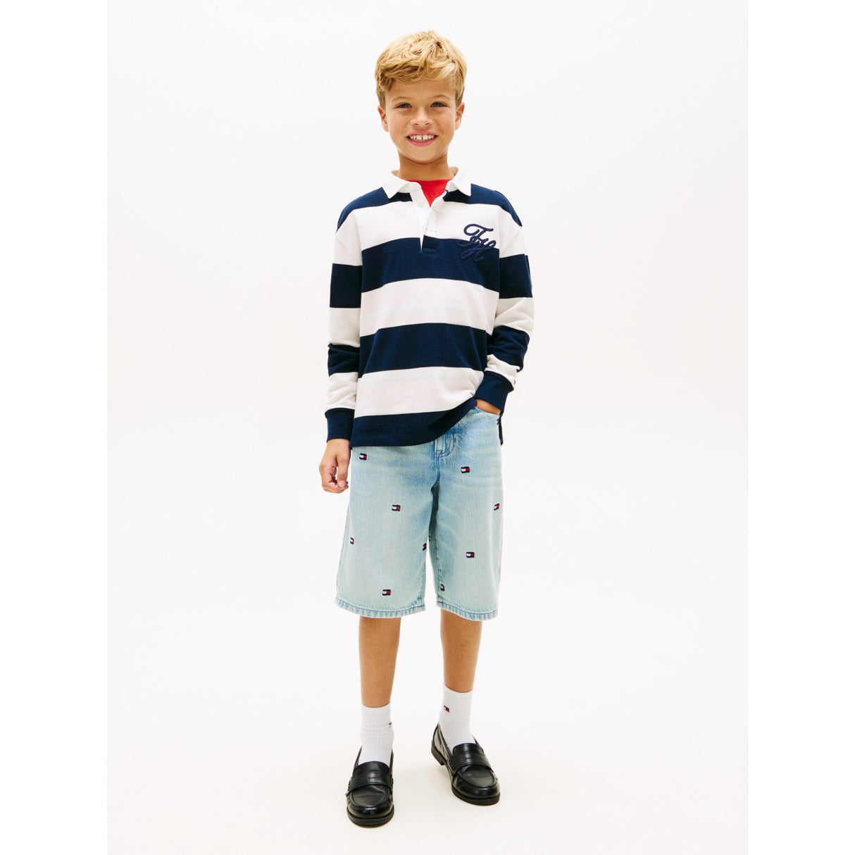 Tommy Hilfiger Dark Night Navy Stripe Th Script Graphic Rugby Pikétröja Ls